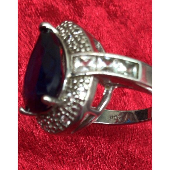 Sterling Silver Size 7.5 Blue Faceted Gem Ring - Picture 7 of 7